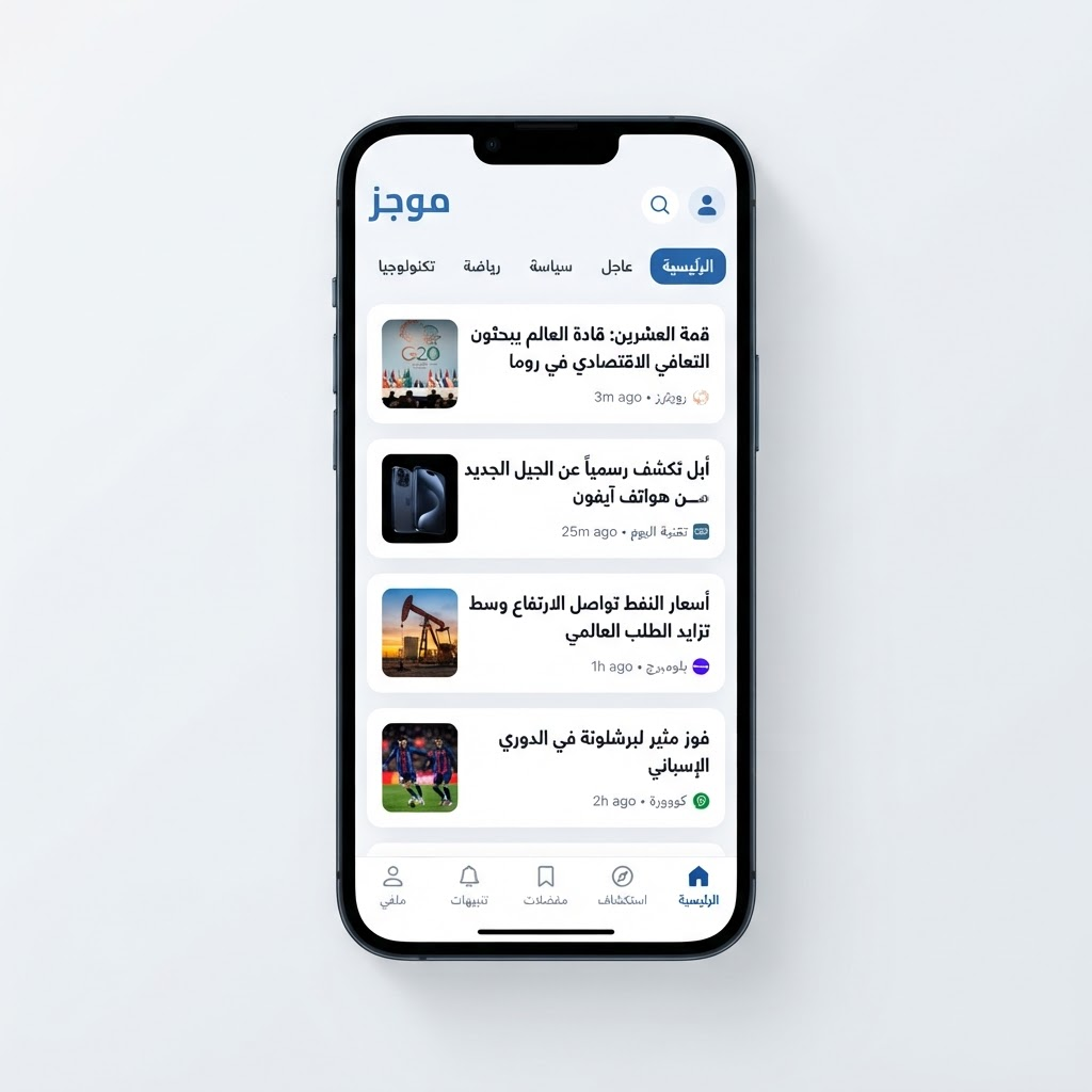 The Moujazz news app displayed on a smartphone